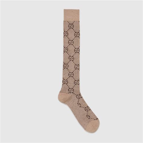 chaussette gucci beige|Chaussettes en lamé à motif GG .